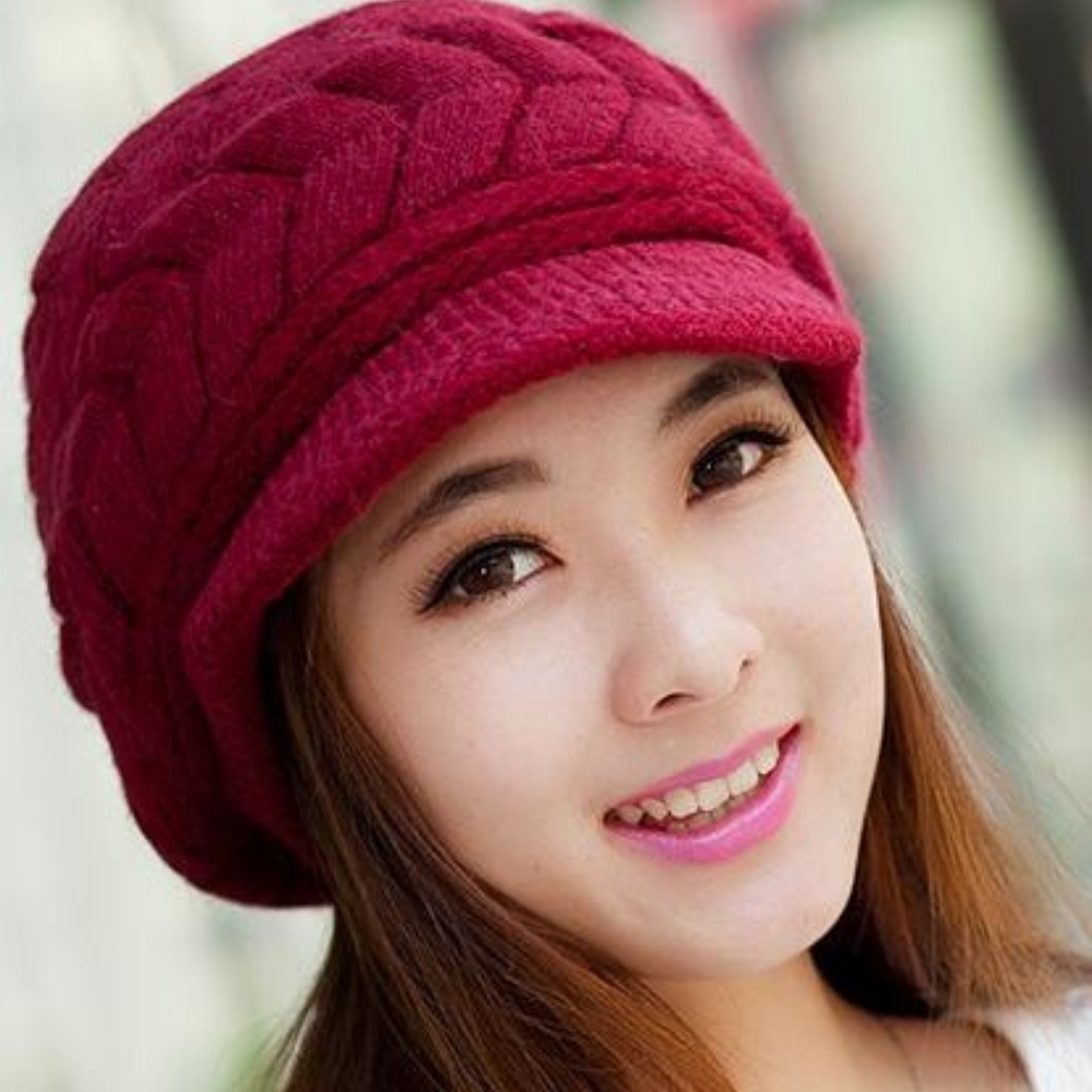 2 for $40 Wine Red Beret knitted fur Beanie